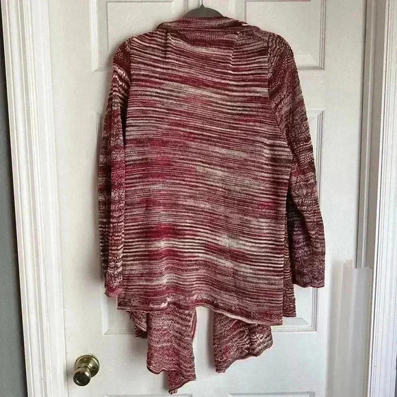 Catherines Open Front Waterfall Knit Sweater Cardigan Women's Red Cream Size 2X - Picture 2 of 6